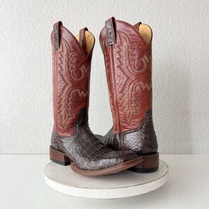 Rod Patrick Mens Cowboy Boots 12.5 AA Brown Caiman Leather Western Square Toe